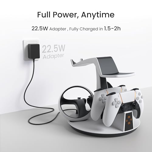 Image of KIWI design D2 3-in-1 Controller Charging Station for PSVR2 and PS5 | VR Display Stand, LED-Charging Indicator