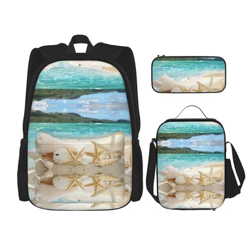 Sac à dos de plage avec boîte à déjeuner ensemble cartable d'école noir