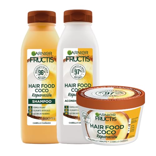 Imagen del producto: Kit Garnier Fructis Hair Food Coco Rutina Completa, Reparación Profunda para el Cabello Dañado, Shampoo 300 ml, Acondicionador 300 ml y mascarilla cabello de 350 ml