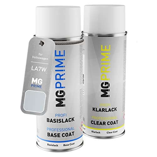 MG PRIME Pintura automotriz Set de aerosoles para Volkswagen VW LA7W / 8E Reflexsilber Metallic/Prata Reflex Metallic Pintura base pintura transparente, bote de spray de 400 ml