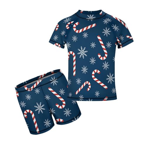 Christmas Candy Canes and SnowflakesChildren's Swimsuits Boys Two Piece Suit8-10Y（130cm）