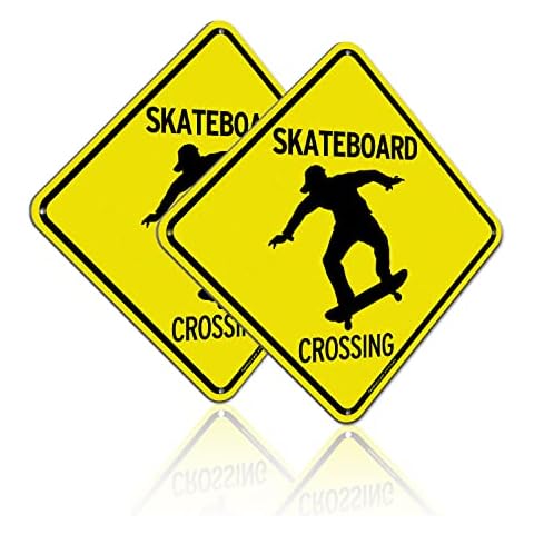 Faittoo Skateboard Crossing Sign, 2-Pack 10 x 10 Inch Reflective Aluminum Sign, Weather/Fade Resistant, UV Protected, Easy to Install and Read, Indoor/Outdoors Use Cover