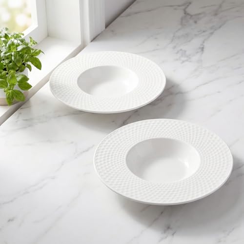 Creative home decor ceramic wide-rimmed soup bowls/plates, 10.5 oz pasta bowl four-piece set, white embossed bowls and plates with rims, ideal for upscale restaurants, hotels and gourmets, 11 inches. by Creativity Home - Used condition - Image 6