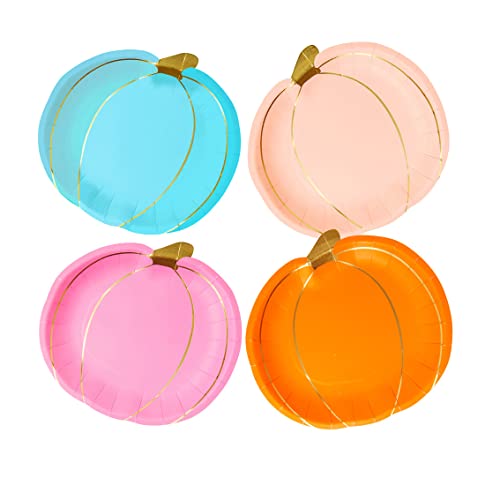 Talking Tables Paquete de 8 platos de Halloween | Vajilla desechable en forma de calabaza naranja, azul y rosa para fiesta, otoño, Acción de Gracias, plato de Halloween