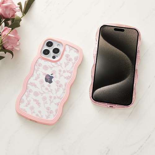 Coque iPhone 12 Pro transparente avec motif fleur esthétique rose