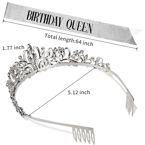 Image of Fesciory Birthday Crown for Women, Gold Plated Crystal Tiara with Sash | Sparkling Princess Queen Tiara, Adult Fit, Birthday, Wedding, Prom, Coming of Age Gifts & Halloween Costume Accessories