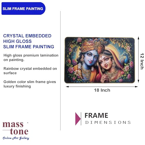 Image of Masstone Radha Krishna Crystal Embedded High Gloss Wall Painting, Golden Slim Frame, 45x30 Cm Wall Art for Living Room, Bedroom, Office & Home Decor (CRG57)