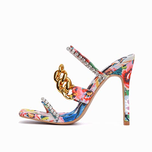 Cape Robbin Vavaboom Sexy Stiletto High Heels for Women, Square Toe Shoes Heels with Link and Faux Rhinestones4