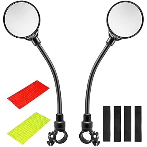 2 Pcs Bike Mirrors, KUMARS Universal Motorcycle Motorbike View Mirror 360° Rotatable Handlebar Bicycle Wing Mirror with [16pcs Bike Reflective Stickers] Scooter Side Mirrors Bicycle Rearview Mirror Cover