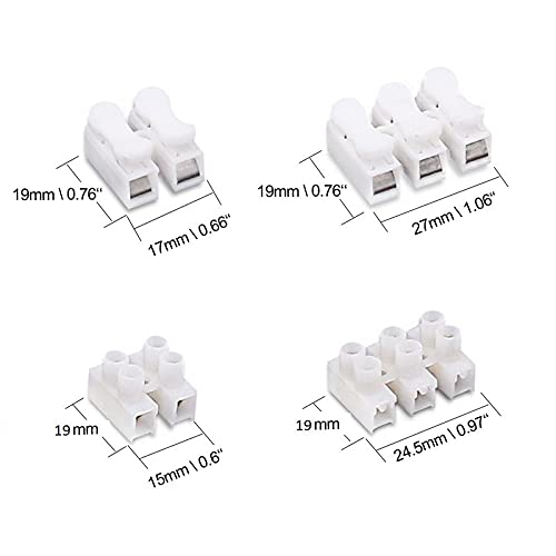 Image of 2 Way + 3 Way Quick Push Type Lock Electric Wire Connectors & Terminal Strip Screw Barrier Block, Insulated Electrical Wire Connector, 20 Pcs Each, Pack of 80 (White)