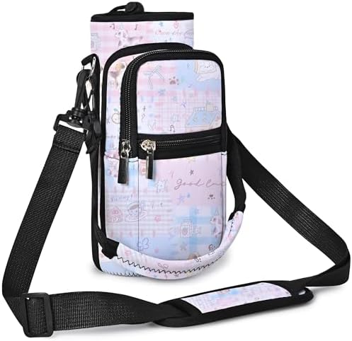 AUPET Water Bottle Sling Bag Sleeve Holder Carrier 25/32/40/64 oz,Insulated Crossbody Water Bottle Case Cover with Strap and Pockets for Men/Women Walking Hiking (Lucky Dogs, 32oz)