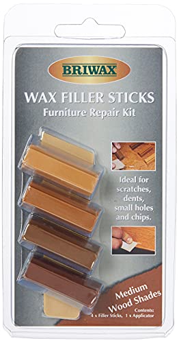 Briwax Wax Filler Sticks, Furniture Repair Kit, Medium Wood, Pack of 4