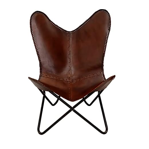 Leather Living Room Chairs-Butterfly Chair Brown Leather Butterfly Chair-Handmade with Powder Coated Folding Iron Frame (Cover with Folding Frame)