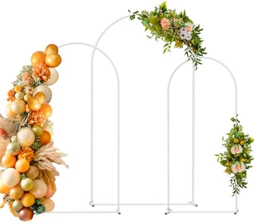 Arch Backdrop Stand Set, 7.3FT,6.6FT,6FT Wedding Metal Balloon Arch Backdrop Stand, Backdrop for Gender Reveal Baby Shower Bridal Decoration Party Birthday Ceremony White