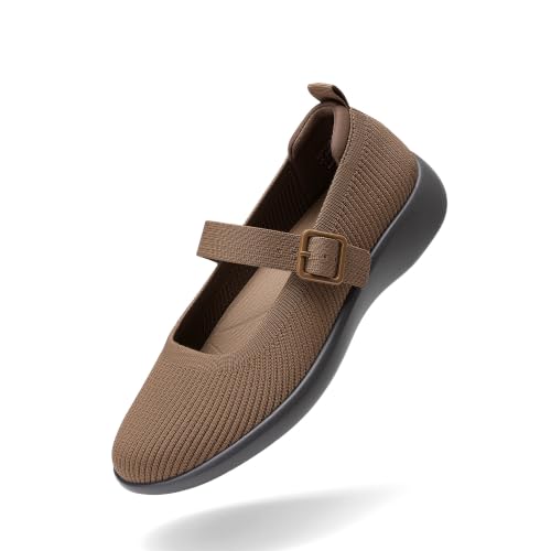 DREAM PAIRS Womens Ballet Mary Jane Flats Shoes,Brown,9