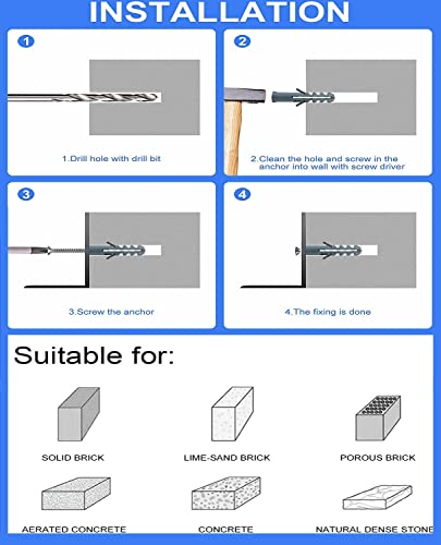 Coologin Drywall Anchor Kit With Screws,144 Pcs Colors Screw And Anchor Set Includes 6 Sizes Plastic Wall Anchors And Self-Tapping Screws For Drywall With Organizer Case #TOP4