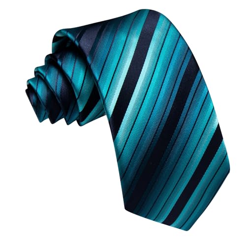 Image of Barry.Wang Silk Men Ties Formal Stripes Necktie and Tie Clip for Wedding Party Business Fashion Classic
