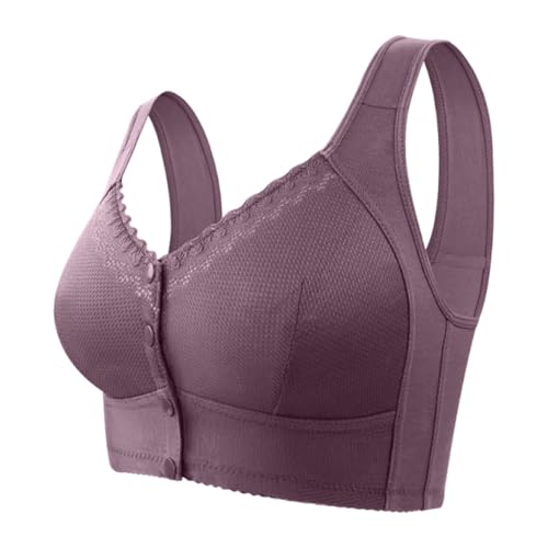 Bras for Older Women No Underwire Comfortable Full Coverage Front Closure Bralettes with Support and Lift,Purple,40D