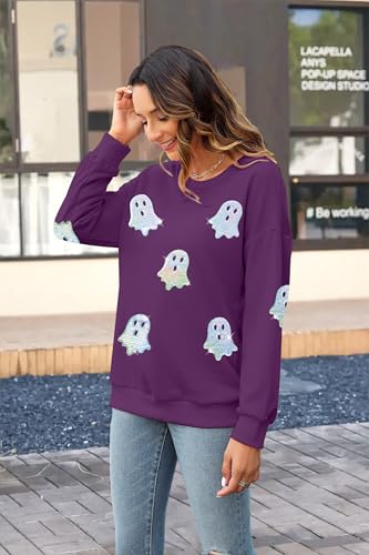 Halloween Sweatshirts Women Colorful Sequin Ghost Graphic Pullover Shirt - image 4