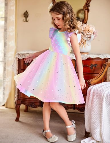 Image of Arshiner Toddler Tutu Dress Little Girls Fluffy Summer Dresses Casual Party Tulle Sundress for Kids 2-6Y