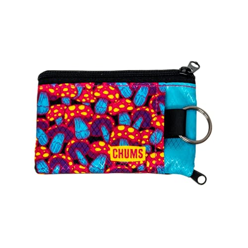 Image of Chums Surfshorts Wallet - Lightweight Slim Wallet with RFID Blocking Card & Clear ID Window - Zippered, Water Resistant w /Key Ring (Toadstools)