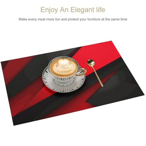 Sets de table PVC lavables rouge noir durables pour restaurant et maison - 4