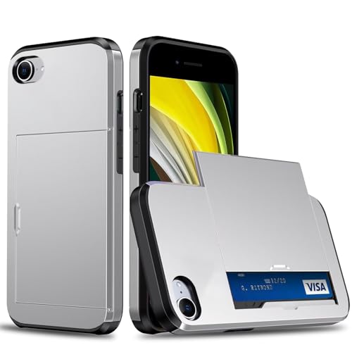 FERLAN Compatible con Carcasa para iPhone 6/iPhone 6s a Prueba de Golpes con Cartera,Ranura Oculta Deslizante, Cubierta Protectora, Carcasa de teléfono de Silicona (Plateado)