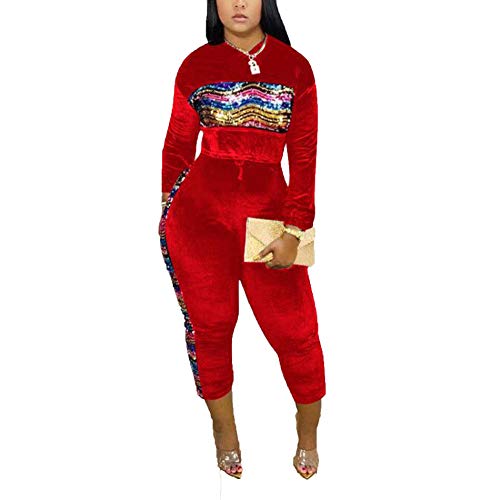 Plus Size 2 Piece Sweatsuits for Women-Club Outfits Tracksuit Sequin Long Sleeve Sweatshirts