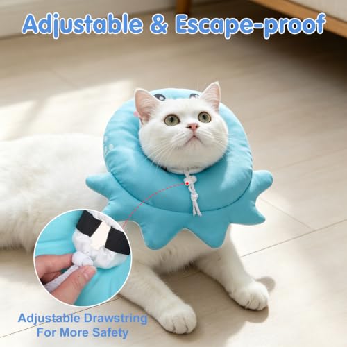 Image of BEAUTYZOO Cat Cone Collar Soft,Cat Donut Recovery Collar After Surgery to Stop Licking,Kitten E Collars Neck Pillow Cone for Cats,Adjustable Elizabeth Pet Collars for Puppy Small Dogs,Blue Octopus S