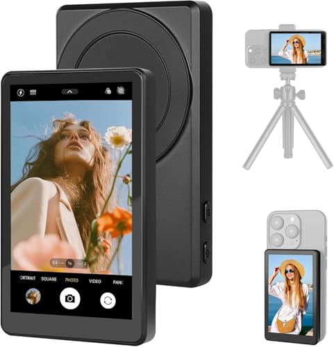 Image of Suicune Vlog Selfie Monitor Screen for iPhone & Android, Magnetic Phone Back Camera Selfie Monitor, Content Creator Essentials, Wireless Mirroring for YouTube Live Streaming
