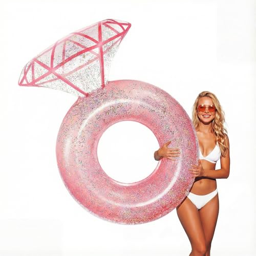 Zeraty Thickened Inflatable Pool Floats Diamond Rings for Adults, Glitter Bachelorette Party Wedding Decorations Bridal Shower Gifts, Engagement Photo Props, Swim Tubes Pool Lounging Supports 265 lbs by Zeraty - Used condition - US$16.69