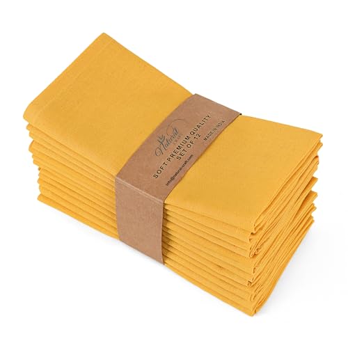 NATURALCRAFT Gold Yellow Cloth Napkins Set of 12 Cotton Linen18x18 inch