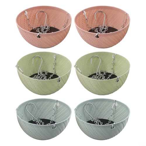 Puupaa Juego de 6 macetas colgantes de plástico grandes para interiores y exteriores con sistema de drenaje para suculentas, flores, plantas araña