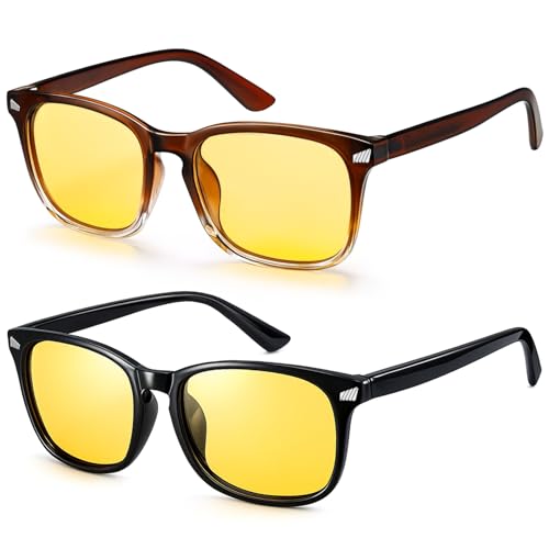 Image of Polarized Sunglasses for Women Men Night Vision Glasses Anti Glare | Yellow Anti Glare UV400 Lens, Lightweight Square Frame, for Day Night Use, Driving, Fishing, Cycling, Traveling