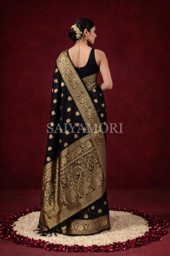 Image of Women's Soft Silk Style Jacquard Saree with Rich Zari Woven Border & Pallu | 5.6 Mtr Saree with 0.8 Mtr Unstitched Blouse