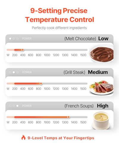 Image of VEVOR Portable Induction Cooktop, 1500W Electric Induction Burner with 9 Temperature Settings, Countertop Induction Hot Plate with 4H Timer, 24H Reservation, Child Lock, Easy to Clean, for Cooking