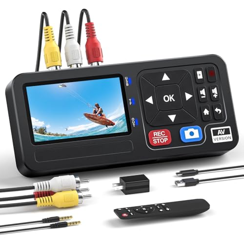 Portable VHS to Digital Converter with Remote, Video to Digital Recorder Standalone for Recording VHS Tapes, VCR, DVR, DVD, Hi8, DV Player, RCA, CVBS, TV Box, Camcorder, Gaming Consoles to USB SD Card