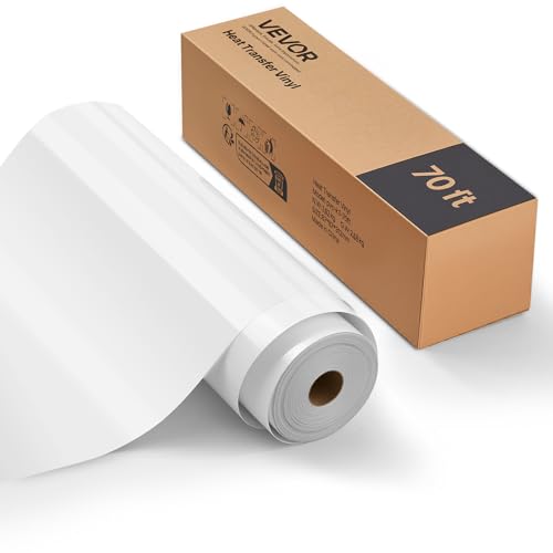 Image of VEVOR Heat Transfer Vinyl, 12 in x 70 ft, Glossy White HTV Iron on Vinyl Roll, Easy to Cut and Weed, Strong Adhesion, Compatible with Cutting Machines, for Various Materials, T-Shirts, Pillows, Hats