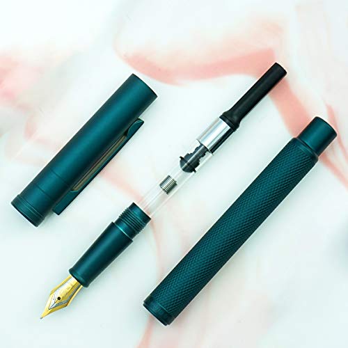 Image of Asvine Dark Green Fude Pen, Bent Nib Fountain Pen Calligraphy (Fine to Broad) with Converter and Metal Pen Case Set