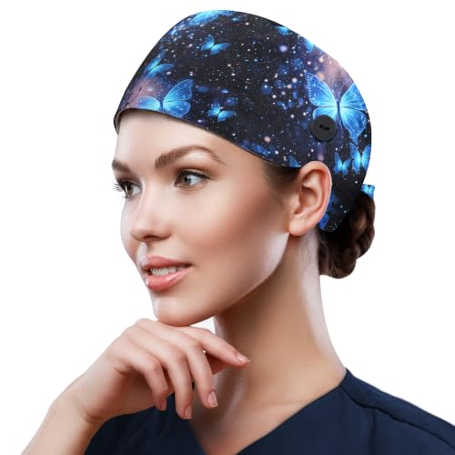 Image of QBA Adjustable Working Cap with Button, Cotton Working Hat Sweatband, Elastic Bandage Tie Back Hats for Women & Men, One Size