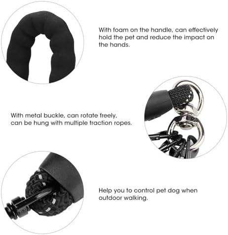 Fabater Dog Traction Rope 4 Ways, Outdoor Walking Pet Lead with Foam Handle, Nylon Rotating Metal Buckle, Heavy Duty Control Leash for Small Dog Cat, 4.9ft Black (Stainless Steel) — view 4