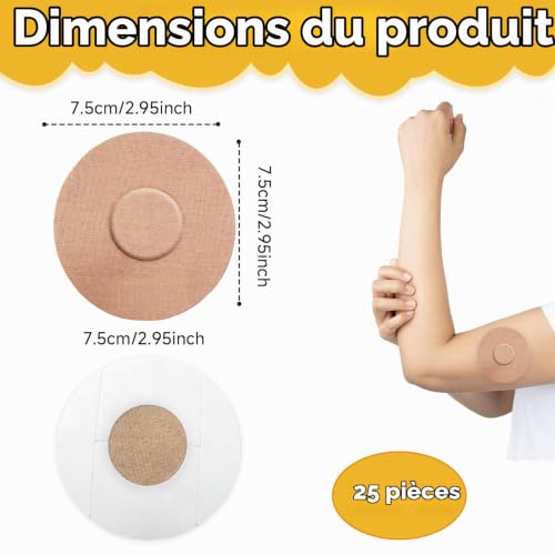 25 Pièces Patchs Adhésifs pour Capteur Glycémie, Protection Imperméable Compatible avec Freestyle Libre 1 2 et 3, Hypoallergénique et Respirant, Sans Colle au Centre, Tenue Longue Durée – vue 2