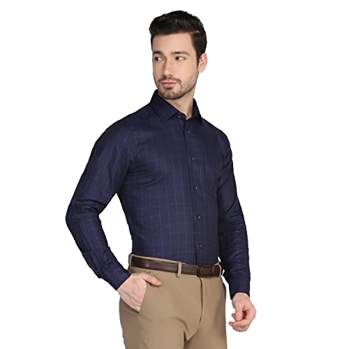 Image of blackberrys Checks Cotton Slim Fit Mens Work Wear Shirt