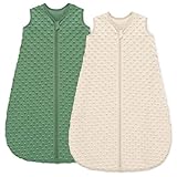 Picture of Unnivoll Fleece Baby Sleep Sack 0-6 Months with Plush Dots 1.5 Tog Baby Wearable Blanket with 2-Way Zipper Warm Sleeping Sack for Toddler Infant Newborn - Small, Apricot & Dark Green