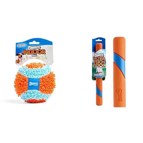 Chuckit Indoor Fetch Ball 4 75 Inch Ultra Fetch Stick 12 Inch Dog Toy Bundle - Interactive Indoor