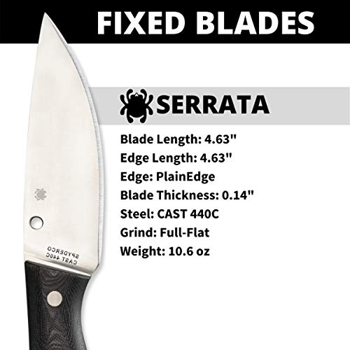 Spyderco Serrata Fixed Blade Knife With 4.63" Cast 440C Stainless Steel Blade And Premium Custom-Molded Boltaron Sheath - Plainedge - Fb32Gp #TOP3