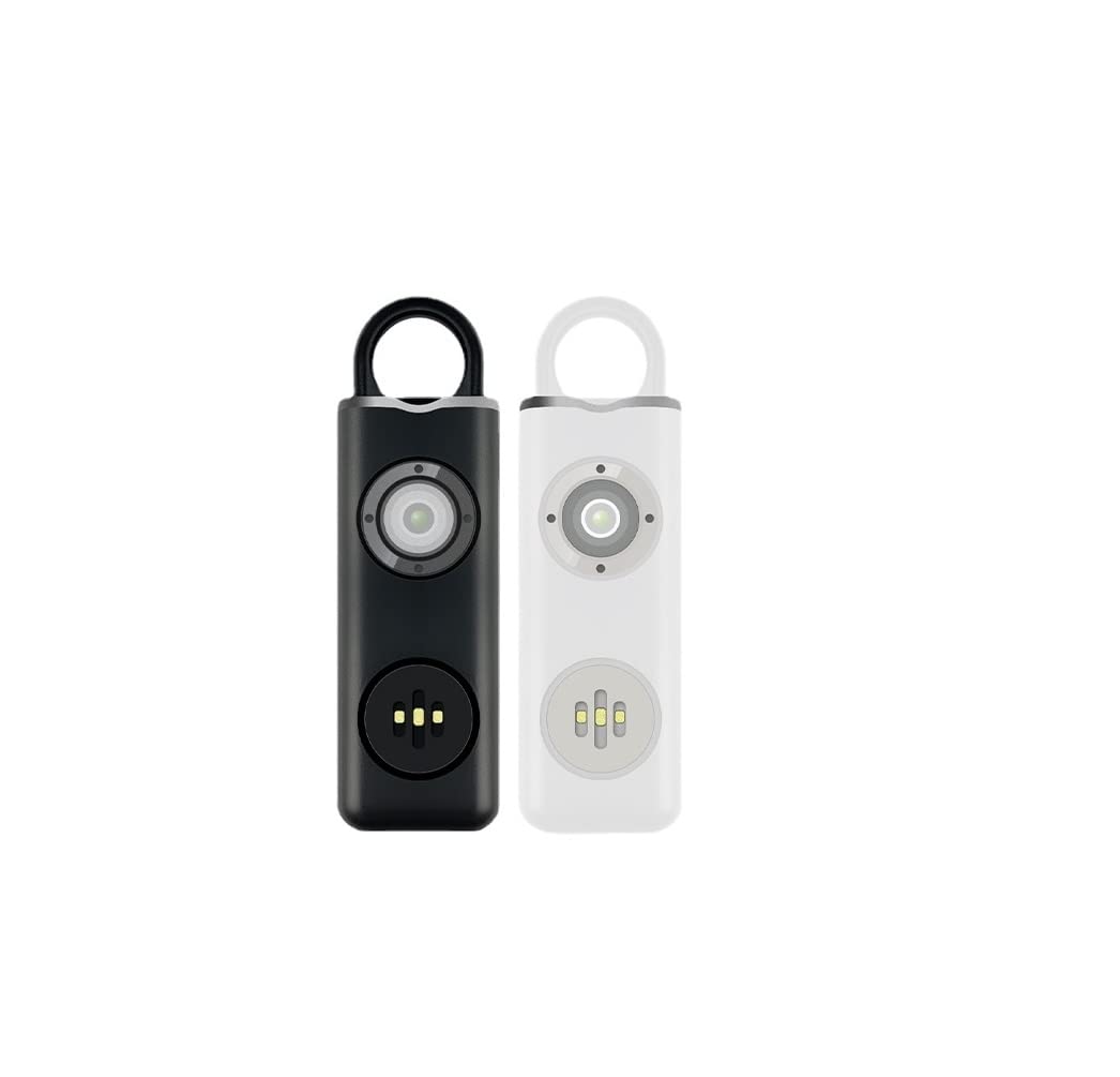 Safe Sound Personal Alarm, 130 dB Loud Siren Song Emergency Security Alarm Keychain with Strobe SOS LED Light, Carabiner,Charging Cable，Sound Safety Siren for Women, Men, Children, Elderly (White)