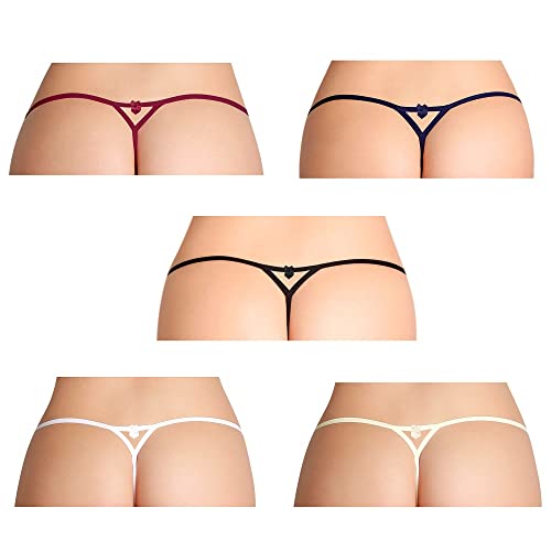Besame G-String Thong Women Panties Underwear 5 Pack (Bow Unicolor - One Size) #TOP5