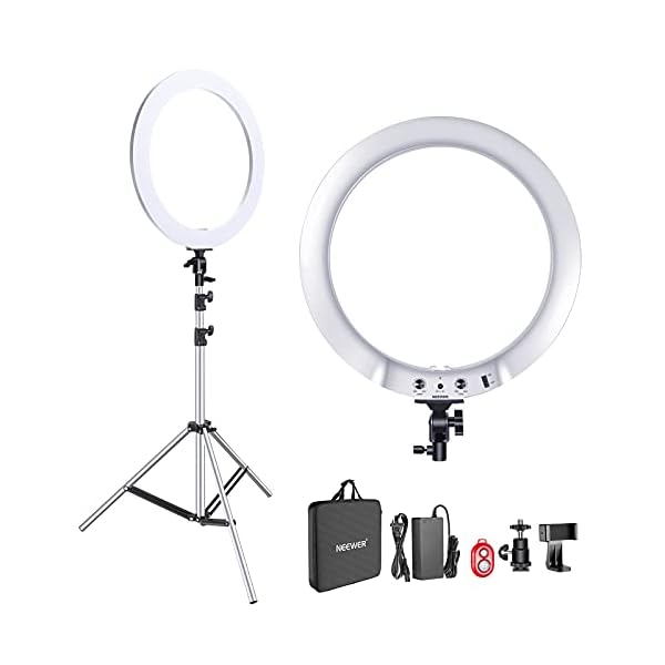 Neewer verbesserte 18 Zoll-Ringlicht Silber Metall Licht Set:42W 3200-5600K Ringlicht mit silberner…
