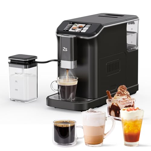 Takywep Fully Automatic Espresso Machine, 20 Bar Cappuccino Latte Machine With Optimized Frother and Convenient One-Touch Control Panel, Single/Double Shot, Removable Water Tank, Black + Sliver